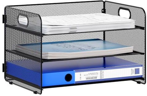 EasyPAG 3 Niveles Metal Malla A4 Bandeja Archivo Organizador Papel Clasificador Escritorio Almacenamiento Documentos Soporte Archivador Estante Carta,Negro