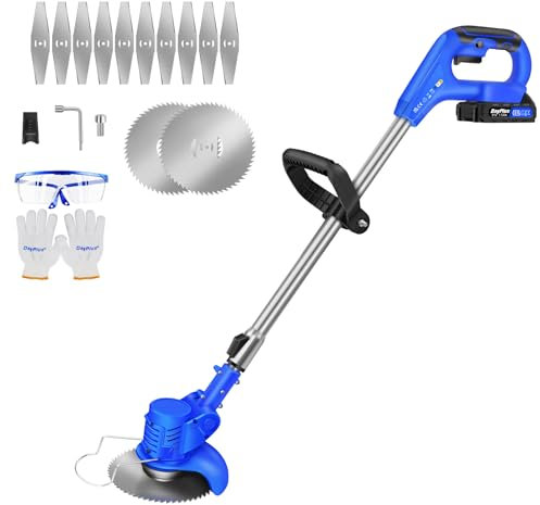 Cordless Strimmer 21V Electric Grass Trimmer, Garden Lawn Edger, Height Adjustable Grass Strimmer, 90¡ã Head Rotation, 1.5Ah Batteries (Blue)
