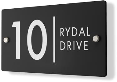 Personalised House Number Plaque 297mm x 148mm Matt Black Address House Sign Door Number Plate Contemporary Modern Printed Address Signage With Hidden Fixings Waterproof & Scratch-Resistant
