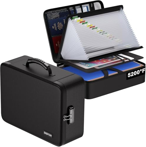 ENGPOW Feuerfeste Dokumententasche mit Schloss,5200℉ A4 Ordner Organizer Aufbewahrungsbox mit 25 Fächer Tragbare Aktentasche Zuhause und Büro Dokumentenaufbewahrung für Wichtige Dokumente Zertifikate