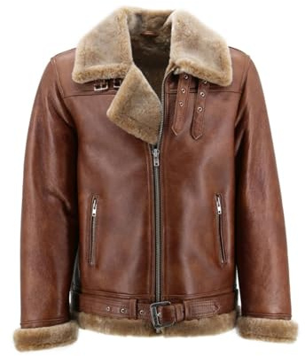 Hollert Lammfelljacke James Herren Winterjacke Bomberjacke aus Merino Schaffell Echtleder Fliegerjacke