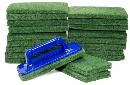 Holzpflege Reinigungsset: Handpadhalter mit Griff (240 x 97 mm) + 20x Superpads grün (250 x 115 x 24 mm) – Reinigungspads/Massierpads für Holzböden, Parkett, Terrassendielen, Möbel