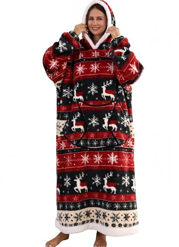Pterygoid Hoodie Decke Extra Lang mit Kapuze und Tasche für Damen Herren | Weicher Kuschelpullover und tragbare Decke mit Ärmeln, Warmes Geschenk für Freundin und Mutter–ideal für Sofa und kalte Tage