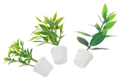 Kisangel 3pcs Miniature Dollhouse Bonsai Pots Artificial Mini Flower Pots with Green Plants Mini Home Ornament for Collectors Office Desk Living Shelf Decor
