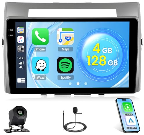 4+128G Radio Android 15 para Toyota Corolla Verso AR10 2004-2009 Incell Screen Carplay Android Auto Roinvou, 9'' Pantalla Táctil Estéreo Radio GPS Bluetooth EQ WiFi RDS FM SWC Cámara Trasera