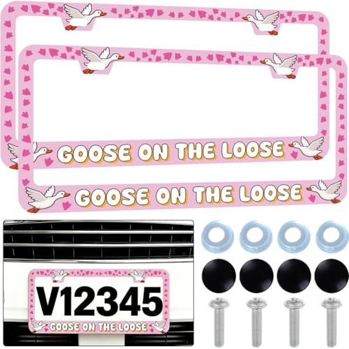 PRESSINART 1 Stück Rosa Niedlicher Nummernschildrahmen Gänse Lustige Worte Edelstahl Nummernschildhalter Auto Tag Rahmen Mit Schrauben Universal Passend Für Männer Frauen SUV Truck Limousine