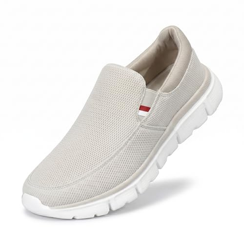 LEOSS ORIGINAL Scarpe da Ginnastica Uomo, Slip-ins Sneakers Comode per Anziani e Lavoro, Scarpe Sportive Senza Lacci Traspiranti (Beige, 43 EU, MLE260291-7)