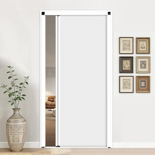 Concertina Door No-Drill Folding Gate Sliding Doors, Accordion Style Screen Partition, Foldable Dividing Gate for Kitchen Shower Wardrobe, Customizable(White - W×H:75×180cm)