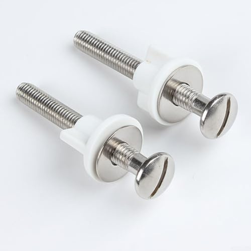 Stainless Steel Toilet Lid Bolt Set 2 Pack - M8 Thread Fixing Screw for Toilet Seat Installation with Plastic Nuts and Spacers, Compatible with Standard Toilets(Slotted screw)