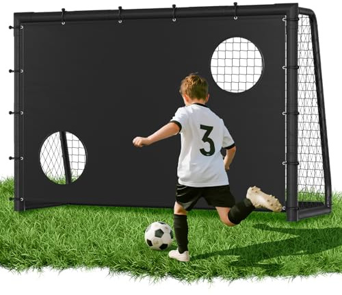 Mantigositeen Metall Fußballtor 240x160 cm,Fußballtor mit Stahlrahmen mit Polsterung, Erdhaken für Strand, Park, Trainingstore, Spielplatz, Hinterhof, Garten