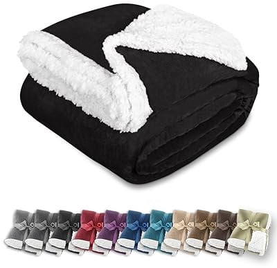 Gräfenstayn® Dicke Kuscheldecke flauschig & super weich - warme Sherpa-Fleecedecke in Lammfell-Optik als Wohndecke, Tagesdecke & Sofadecke - Überwurf Decke Sofa & Couch (Schwarz 200x150)