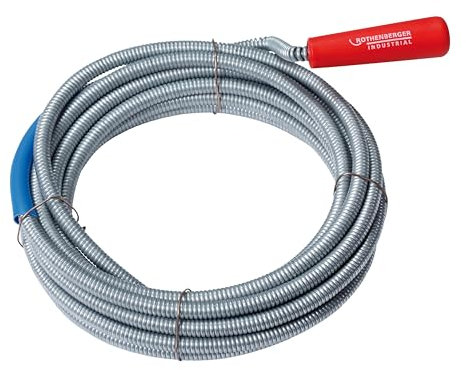 ROTHENBERGER Industrial Rohrreinigungsspirale 7 m | aus Federstahl | Ø Spirale: 9 mm; Mit Rückholbohrer und Handkurbel | Rohre aus Kunststoff, Gusseisen oder Steinzeug | 072985E