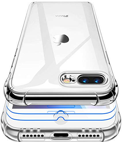 Garegce Coque iPhone 7 Plus, Coque iPhone 8 Plus Transparente + 2 Pack Verre trempé Protecteur, Housse Silicone TPU Antichoc Bumper Protection Cover iPhone 7 Plus/8 Plus- 5.5 Pouces- Transparent
