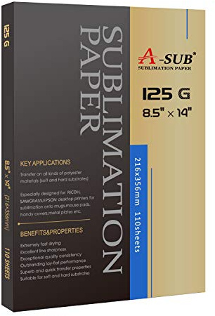 A-SUB Sublimation Paper 8.5x14 Inches 110 Sheets ONLY Compatible with Sublimation Printer and Sublimation Ink 125g