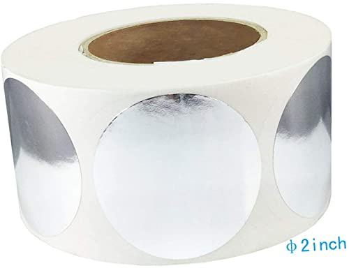 2 Inch Metallic Silver Round Circle Dots Wall Sticker for Organizing Inventory Self-Adhesive Target Stickers Reflective Sealing Labels(500 Pcs Per Roll)