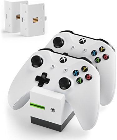 snakebyte Xbox One Twin:Charge X - Blanco - estación de Carga para Xbox One y Xbox One Elite Controller, Incl. 2 baterías Recargables 800mAh, Pantalla LED, protección contra sobrecarga