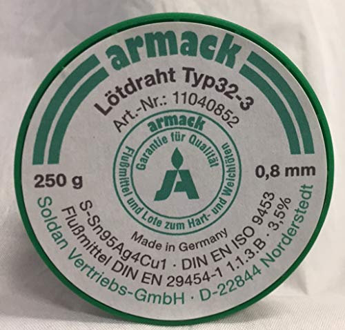 armack Lötdraht Typ32-3 0,8 mm Ø 250g bleifrei Sn95Ag4Cu1 Flussmittel gefüllt