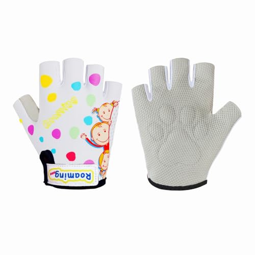 Boyiexin Kids Half-Finger Climbing Gloves for Age 3-10 Boys and Girls Monkey Bars Biking, Good Grip Control Gloves for Gymnastics Scooter Balance Boards Outdoor Sports (White, XS (3-4 Years))