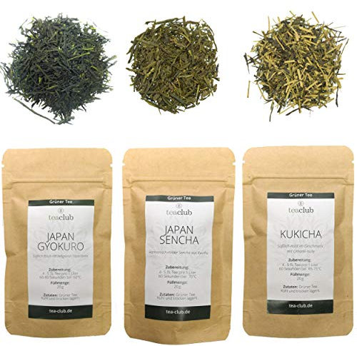 Japanischer Grüner Tee Lose Probierset Geschenkset 3x 20g, Signature Premium Grüntee Japan Sencha Gyokuro Kukicha, Japanese Green Tea TeaClub