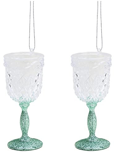 Christmas Concepts® 10cm Glitter Wine Glass Decorations - Luxury Christmas Tree Decorations (Mint Green, Pack of 2)