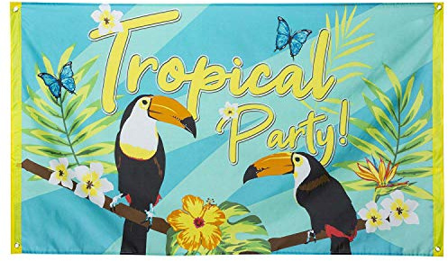 Boland 52571 - Fahne Tropical Party Tukan, Größe 90 x 150 cm, Flagge, Dekoration, Hängedeko, Party, Sommer, Geburtstag