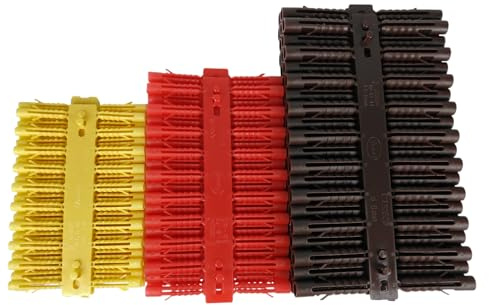 Merriway BH07204 (120 Pcs) Assorted Heavy Duty Wall Plugs - Pack of 40 Each Yellow, Red and Brown