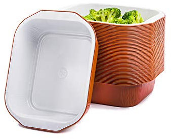 CONTITAL Contenitori monouso in Alluminio laccato AS220497 - Vaschette 1 Porzione con maniglie bianco/terracotta, Linea Premium - Extra Rigidi, 50 pezzi