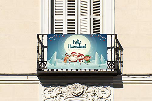 Oedim 100x70cm Lona para Balcón Feliz Navidad y Próspero Año Nuevo Incluye 6 Ojales metálicos pequeños, Colores