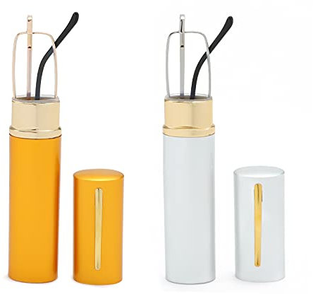 OWTXIS 2 Pack Blue Light Blocking Reading Glasses - Slim Pocket Readers with Pen Clip Case Mini Lightweight Readers (Gold, Silver, +3.50)