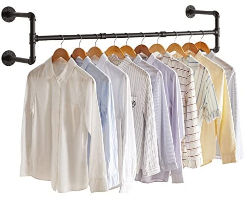 IBUYKE Wall Mounted Clothes Rail, 127cm Industrial Pipe Clothes Bar Rack, Heavy Duty Retro Wall Tidy Rail, Pipe Display Rails for Home Shops, Detachable Garment Hanging Storage Rail TYJ002H