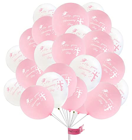 12 palloncini per battesimo ragazza palloncino rosa decorazioni per ragazze per il giorno del battesimo baby shower fata croce compleanno chiesa palloncino in lattice rosa e bianco forniture per feste