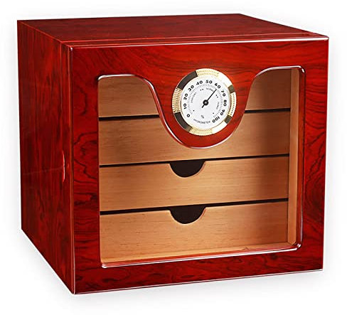 4-stöckiger Humidor aus Zedernholz, Klavierlack/aufrechter Humidor Humidor mit Hygrometer, kann 50 Zigarren aufbewahren