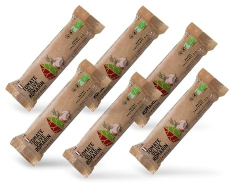 Nutripure | Raw Barre Bio | Barre Protéinée Tomate Olive Romarin | Vegan et Bio | Riche en Dattes, Beurre de Cacao et Fruits Secs | Snack Sain Sans Conservateur | Pack de 6 | Fabriqué en France