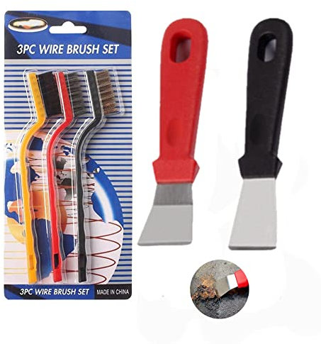 5PCS/SET Stainless Steel Kitchen Cleaning Brush Set, BBQ Grill Brush and Scraper, Cooktop Cleaning Brush, Three-material Brush Head Perfect for Kitchen Grill Cooker Hood Corner Cleaning