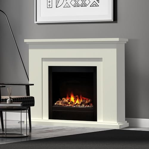 Noble Flame GENUA Opti-glo - Opti-Myst Elektrokamin Kaminofen Kamin - mit Heizung - mit Dekoholz - weiß