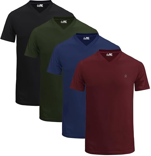 JRC Just Royal Clothing Pack of 4 Mens Short Sleeve V-Neck T-Shirts, Casual Vee Neck Tops (Olive, Navy, Maroon, Black, M)