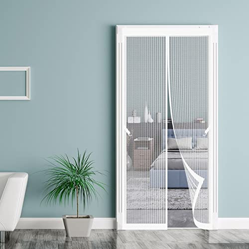 Rideau Anti Mouches Anti Insectes 200 x 210 cm Maille Très Dense Moustiquaire Empêche Les Insectes D'Entrer Rideaux Anti Mouche pour Portes Balcon chambre à coucher Entrée Intérieur, Blanc