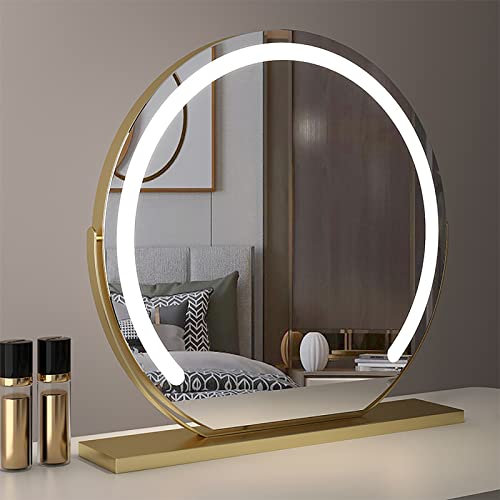 REIFNA Schminkspiegel mit Beleuchtung,um 360° Drehbar,Tischspiegel FüR Schlaf-und Ankleidezimmer,Spiegel 60cm,Smarter Tisch-Schminkspiegel mit Induktivem Touch-Schalter (Color : Gold, Size : 40x40cm)