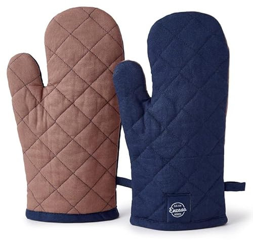 Encasa XO Extralange 17x29 cm Backofen-Mikrowellen-Handschuhe Handschuhe (2 Stück) für die Küche - Silikon-Silber hitzebeständig - schützt die Hände vor heißer Ausrüstung - Scotch Blue