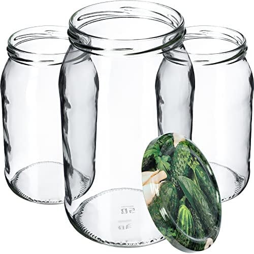 KADAX Lot de 48 bocaux de conservation en verre pour couvercle à visser - 900 ml - Pour confiture, conservation, cornichons, K5198