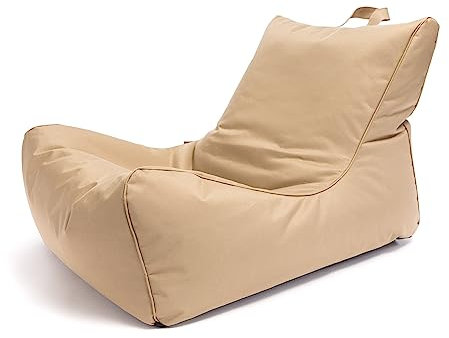Ecopuf - Pouf Sessel Outdoor Chaise Longue - Sitzsack mit Staufach und Griff - Robuster Stoffsack - Entspannungssessel - Wohnungseinrichtung - Beige Nc17
