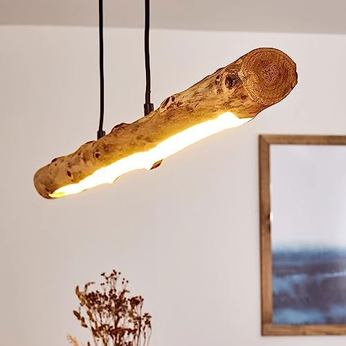 AIAO Pendelleuchte LED Holzbalken Esstisch Hängelampe warmes Licht Restaurant Pendellampe Massivholz Vintage Hängeleuchte 80cm Kronleuchter Retro Für Höhe Verstellbar Für Wohzimmer Bar Küche 35W