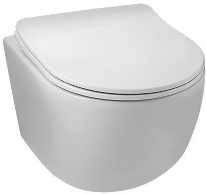 Balneo Hänge WC Spülrandlos - Wand WC ohne Spülrand - Freischwingender Toilettensitz - Integrierte Montage - Keramik Sanitär - Minimalistisches Design - Leichte Reinigung & Hygiene - Komplettset