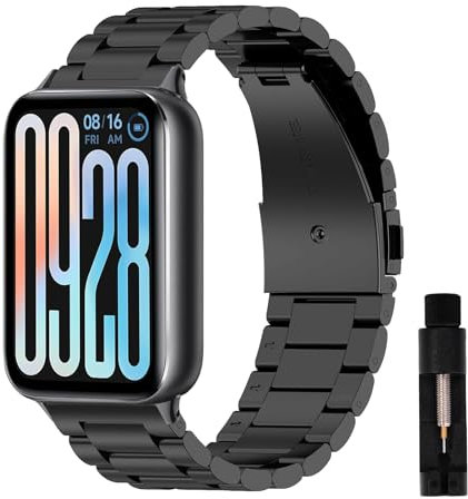 SeNool Metal Correa para Xiaomi Smart Band 9 Pro/8 Pro, Pulsera Repuesto Acero Inoxidable Resistente para Redmi Watch 5/4 - Negro