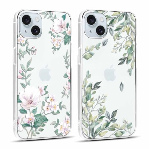 Yoedge 2 Stück Durchsichtig HandyHülle für Apple iPhone 15 Plus Hülle Blumen 6,7, Transparent Silikon Handy Hülle für iPhone 15 Plus Case 3D Muster Aesthetic Mädchen Frauen Geschenk Schutzhülle Cover