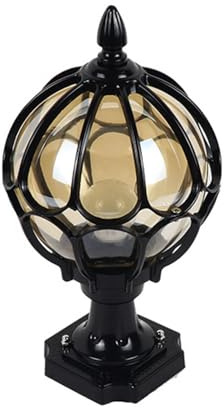 Säulenleuchte Außen Wasserdicht IP44 Sockelleuchte Außen Rustikal in Schwarz Kugel Antik E27 Außenlampe Outdoor Garten Wegeleuchte Gartenleuchte Wegelampe Aluminiumguss/Glas Lampenschirm