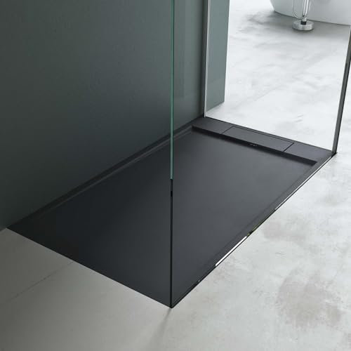 Mai & Mai Receveur de Douche Bac à Douche Gris-Noir en Résine Marbre Artificielle 80x140x4cm Géo4