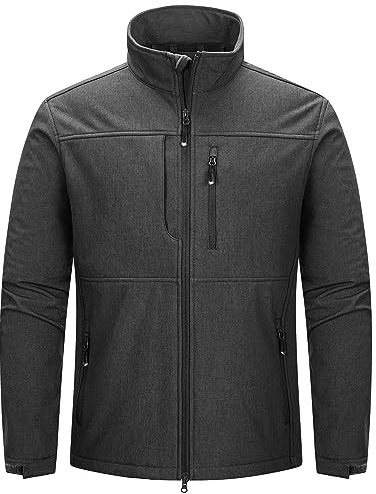 33,000ft Herren Softshelljacke Wasserabweisende Übergangsjacke Warmes Fleece Gefüttert Outdoorjacke Funktionsjacke Leichte Wanderjacke mit Stehkragen Dunkelgrau Heidekraut L