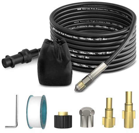 Premium Rohrreinigungsschlauch SET von M&M Smartek. Universell einsetzbar für Kärcher, Lavor, Black & Decker. (15 Meter)