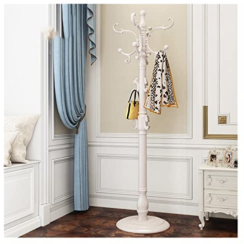BAWHO Garderobe Holzständer, Boden Stehender Hut Mantel Schal Ständer Aufhänger Mit Haken, Frei Stehender Baum Für Flur Schlafzimmer Home Office/Weiß/42 * 182 cm